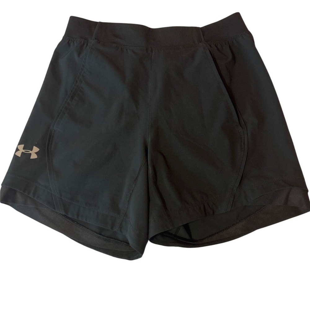 Under Armour Womens HeatGear Black‎ Running Training Shorts Medium Zipper Pocket
